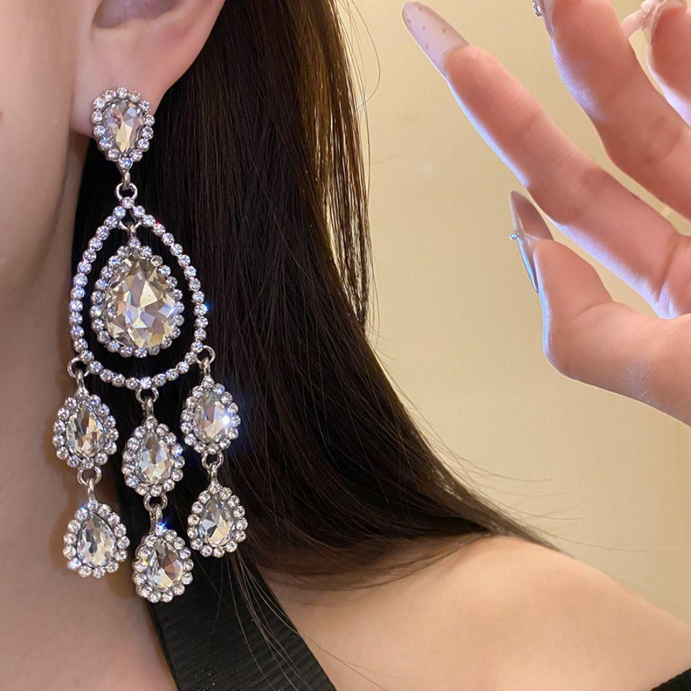 Colored Crystal Dangle Earrings Long Style Tassel Earrings Luxury Fringed Earrings  Women's Jewelry