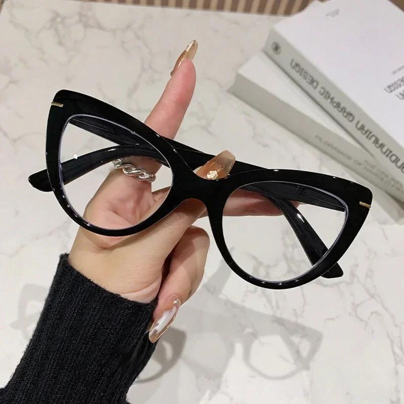 

Fashion Deluxe Cat S Eye Large Frame Hd Reading Glasses Neutral Anti Blue Light Elegant Fashion Distant Vision Glasses 0 To +4.0 +4.0