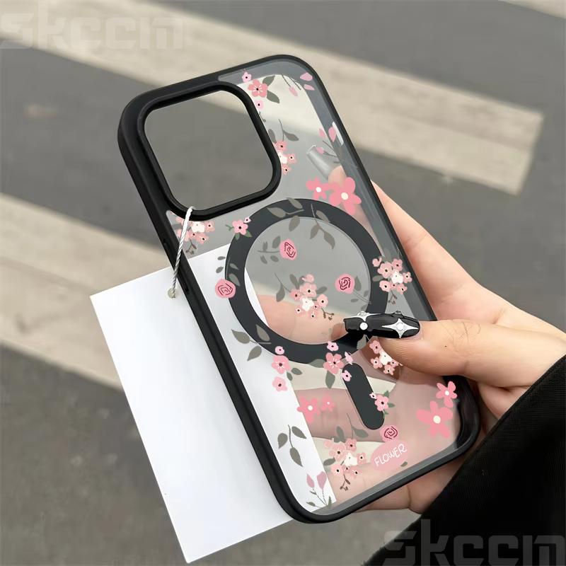 Flower Transparent Case For iPhone 16E 16 15 14 13 11 12 Pro Max Plus X XS Max XR Magsafe Magnetic Wireless Charge Phone Cover