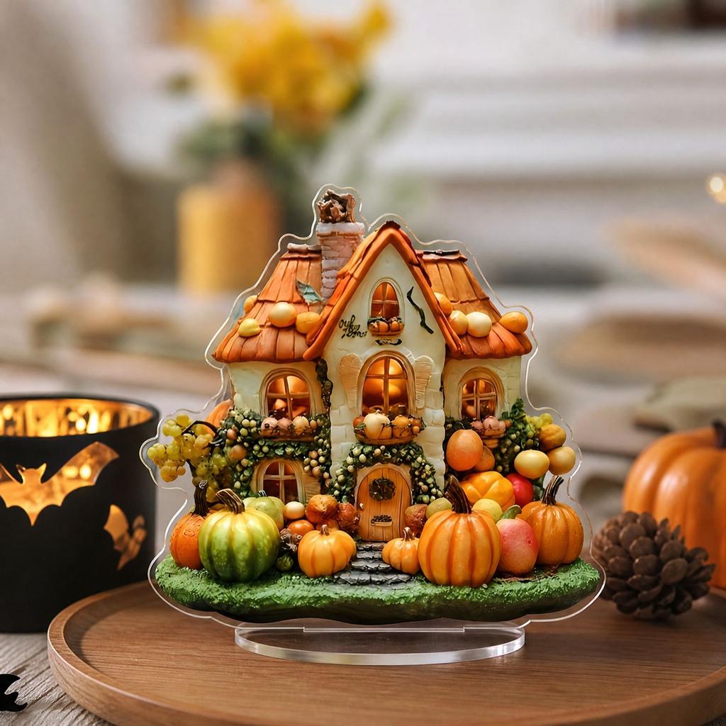 2D Acrylic Standee, Halloween Pumpkin House Desktop Decoration for Living Room, Entryway and Home Display, No.8