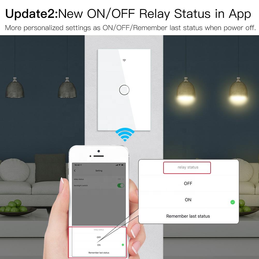 MOES TUYA US 120*76mm Wall Switch WiFi Smart Light Switch Touch, Control On Smartphone Tuya APP, Neutral+live Wiring