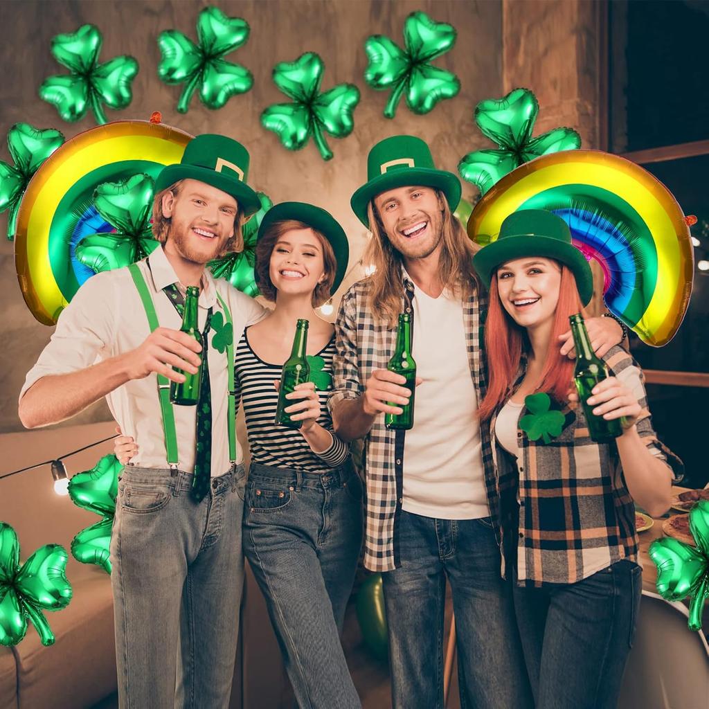 10pcs Shamrock Foil Balloons Irish Lucky Green Shamrock Balloons St. Patrick's Day Party Decorations