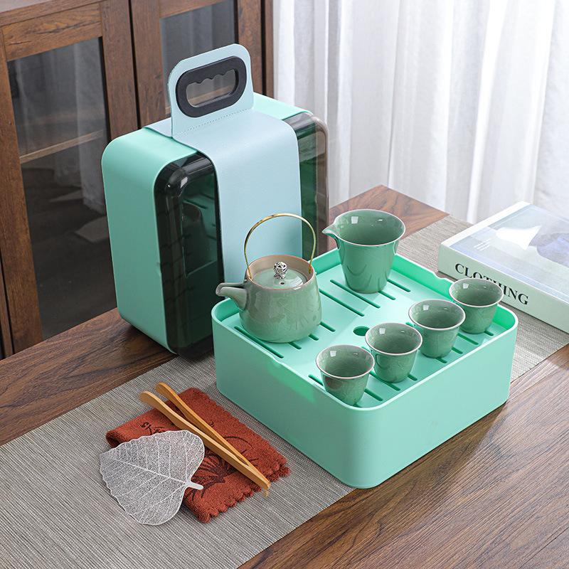 Travel Tea Set, Ge Kiln Ceramic Cooling Pot, Four Cups Portable Storage Box, Cheap Business Gifts