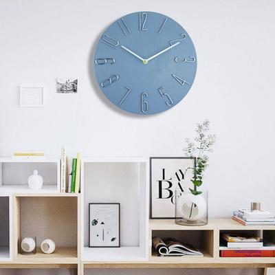 Simple 12inch Wall Hanging Clock Quartz Movement Round Shape Wood Grain Clock 3D Number Silent Scale Clock Home Decoration