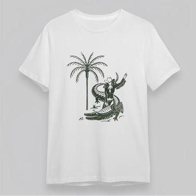 Women'S Trend Comfortable Classic T Shirt Cowboy Palm Tree Crocodile Scene