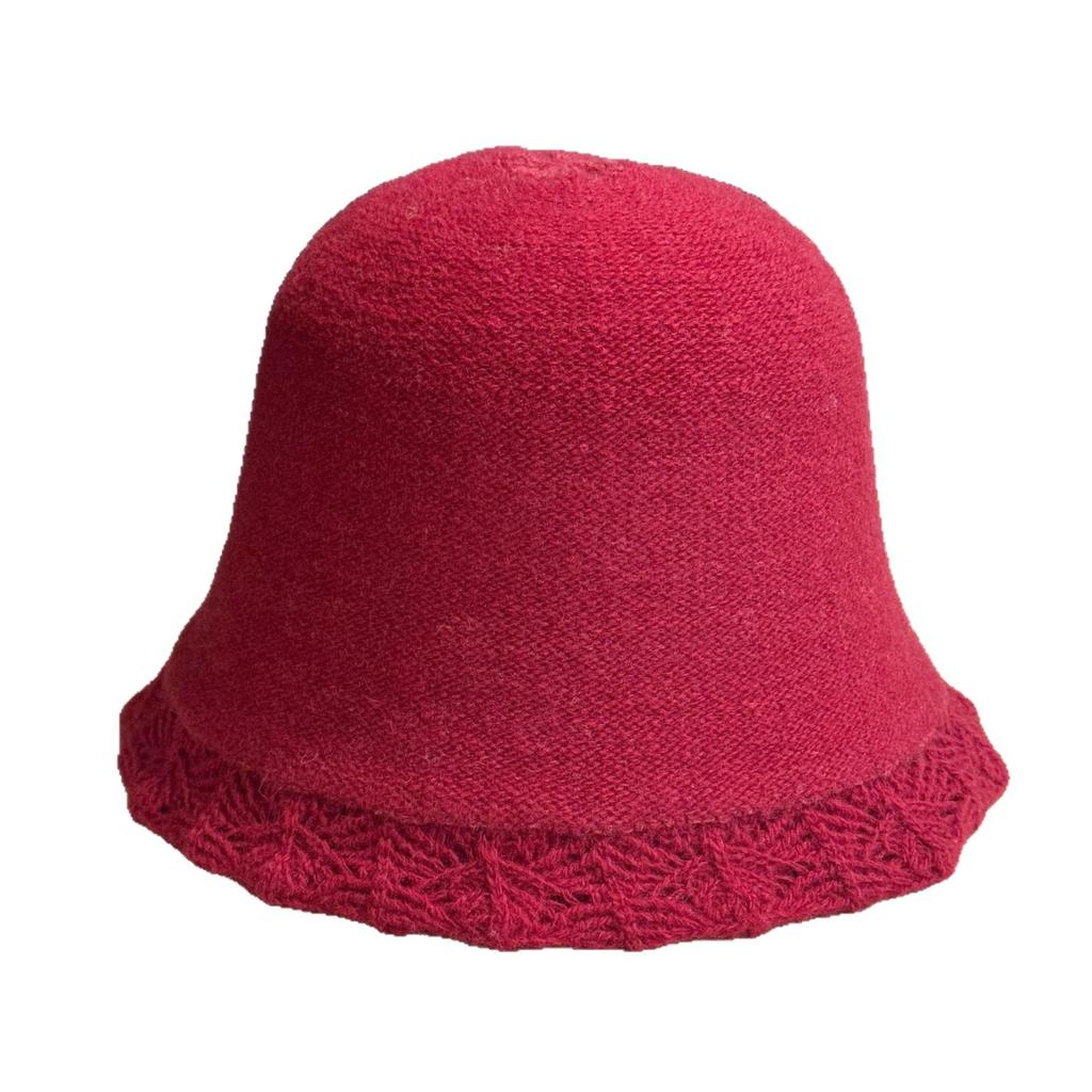 New Pure Wool Knitted Hat for Women in Autumn and Winter Gentle Lace Sweet and Fashionable Soft and Waxy Small Bucket Hat with Face