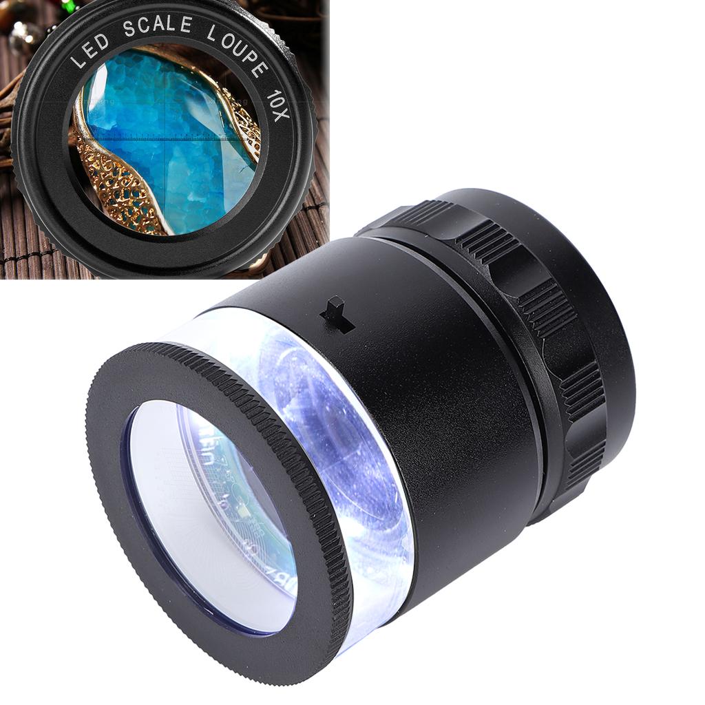 10X Loupe Measuring Magnifier 6LED Illuminated Jewelry Magnifying Glass USB Charging Magnifier