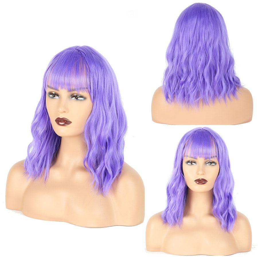 Synthetic Hair Blonde Wigs for Women Short Wavy Curly Wig with Bangs Water Wave Wig Daily Girls Cosplay Halloween Party