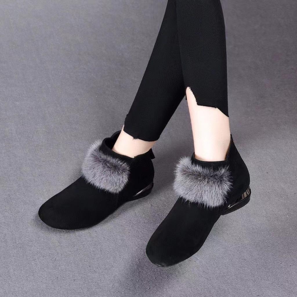 Winter Shoes for Women Plush Warm Women's Boots Low Heel Non-slip Commuter Office Ladies Shoes Zipper Short Boots