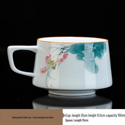 Shangqi Hand-Painted Ceramic Teacup with Handle - Hibiscus Design