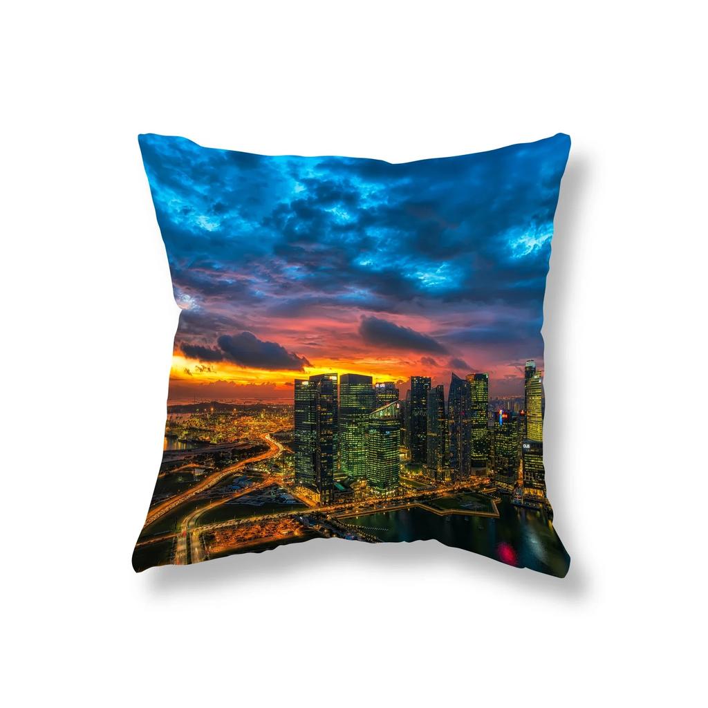 Sofa Decoration Office Game Chair Cushion Room Bedside Home City Building Scenery Night View Pillowcase