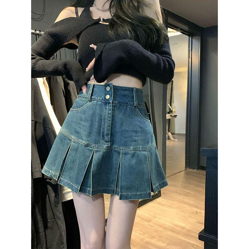 

Модная Сексуальная Женская Плиссированная Джинсовая Юбка Летняя Большого Размера Большого Размера Женская Скрывающая Живот Стильная А-силуэтная Юбка Blue Size S [Suggested 40.00 kg-47.50 kg]]