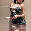 Fun underwear antique velvet cheongsam Fun underwear fringed sexy peony print pure desire temptation hip skirt woman