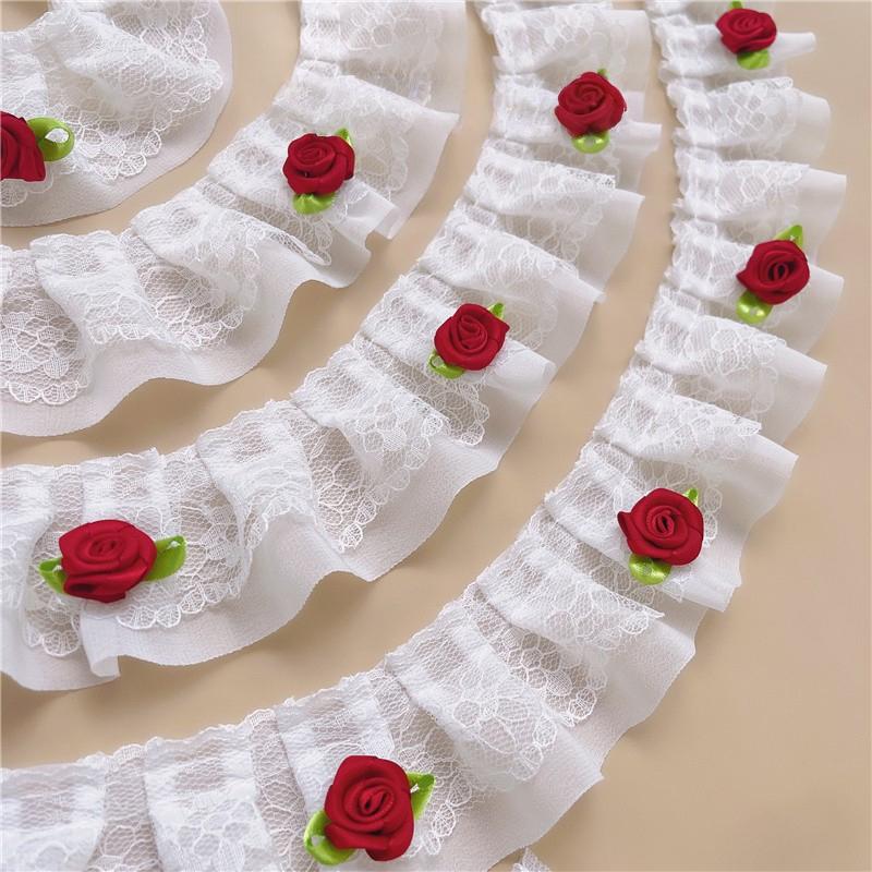 

5m 3D Rose Lace Pink White Black Lace Fabric Trim 3D Flower Craft Embroidered Applique Decoration Clothing Sewing Accessories length 5m білий