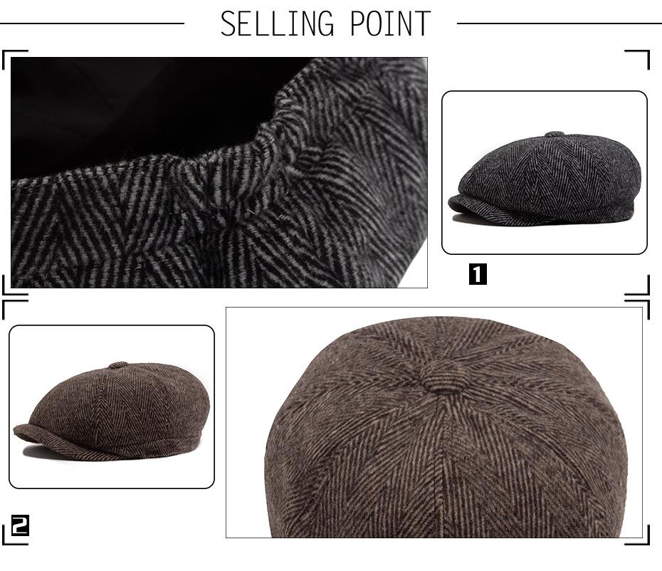 Men's Vintage Herringbone Wool Blend Newsboy Cap for Autumn/Winter