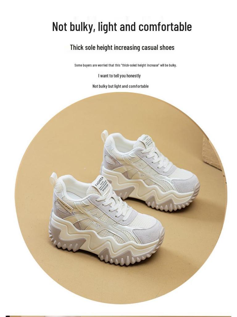 Women's Trendy Dad Sneakers 2025: Thick-Soled, Height-Increasing, Casual Sports Shoes, Small Size 34 for Autumn.