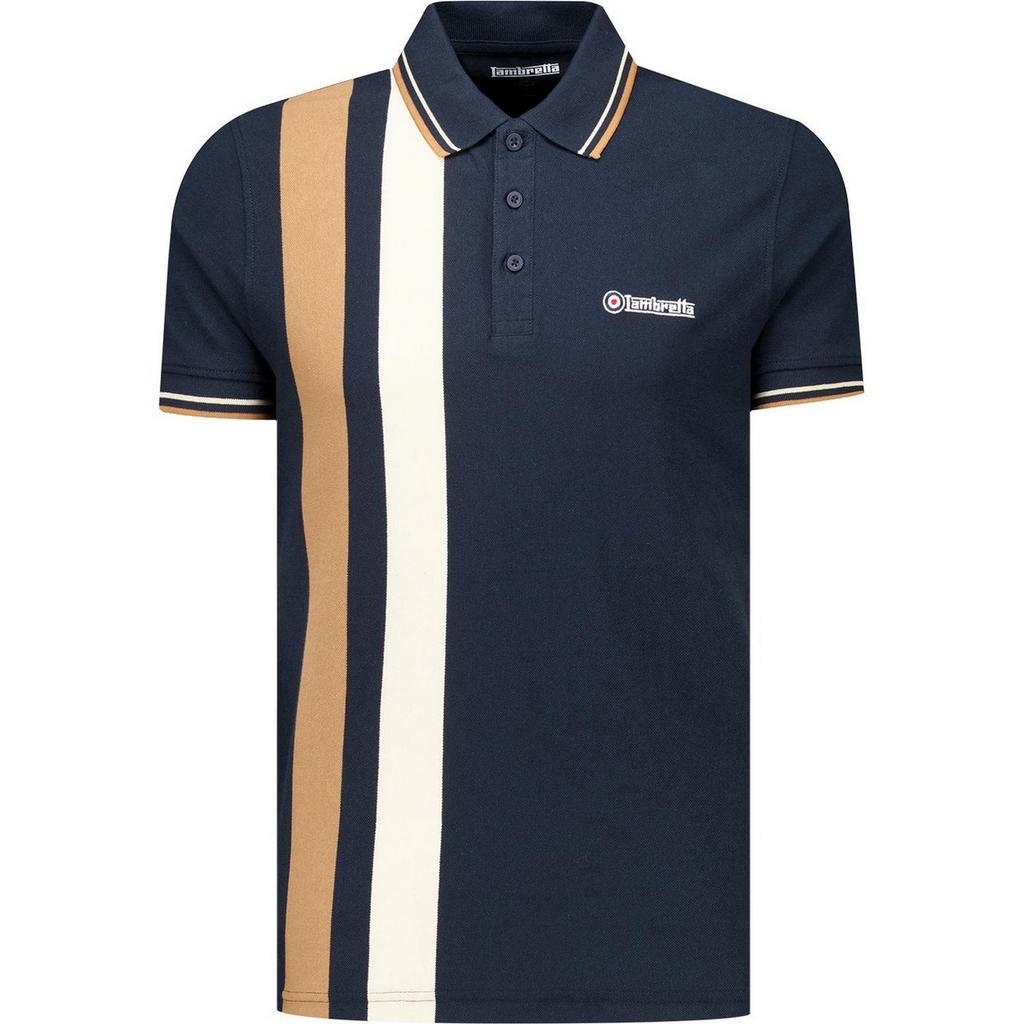 LAMBRETTA Mens Classic Yarn Dyed Stripe Logo Polo Shirt