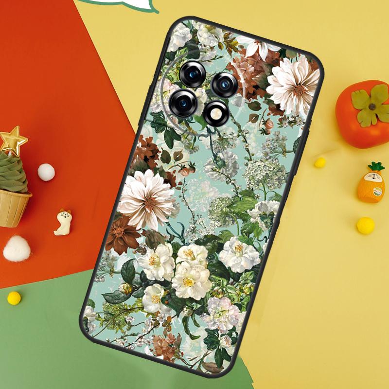 Midnight Floral Back Case For OnePlus 15 13R 13 13T 12 12R 11 10 10T 8T Nord CE 5 2 3 4 Lite N20 N30 Cover