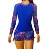 New 2025 Ladies Long Sleeve Printed Bikini Set Separate Tankini Swimsuit Women Fashionable Patchwork Design Swimming Costume