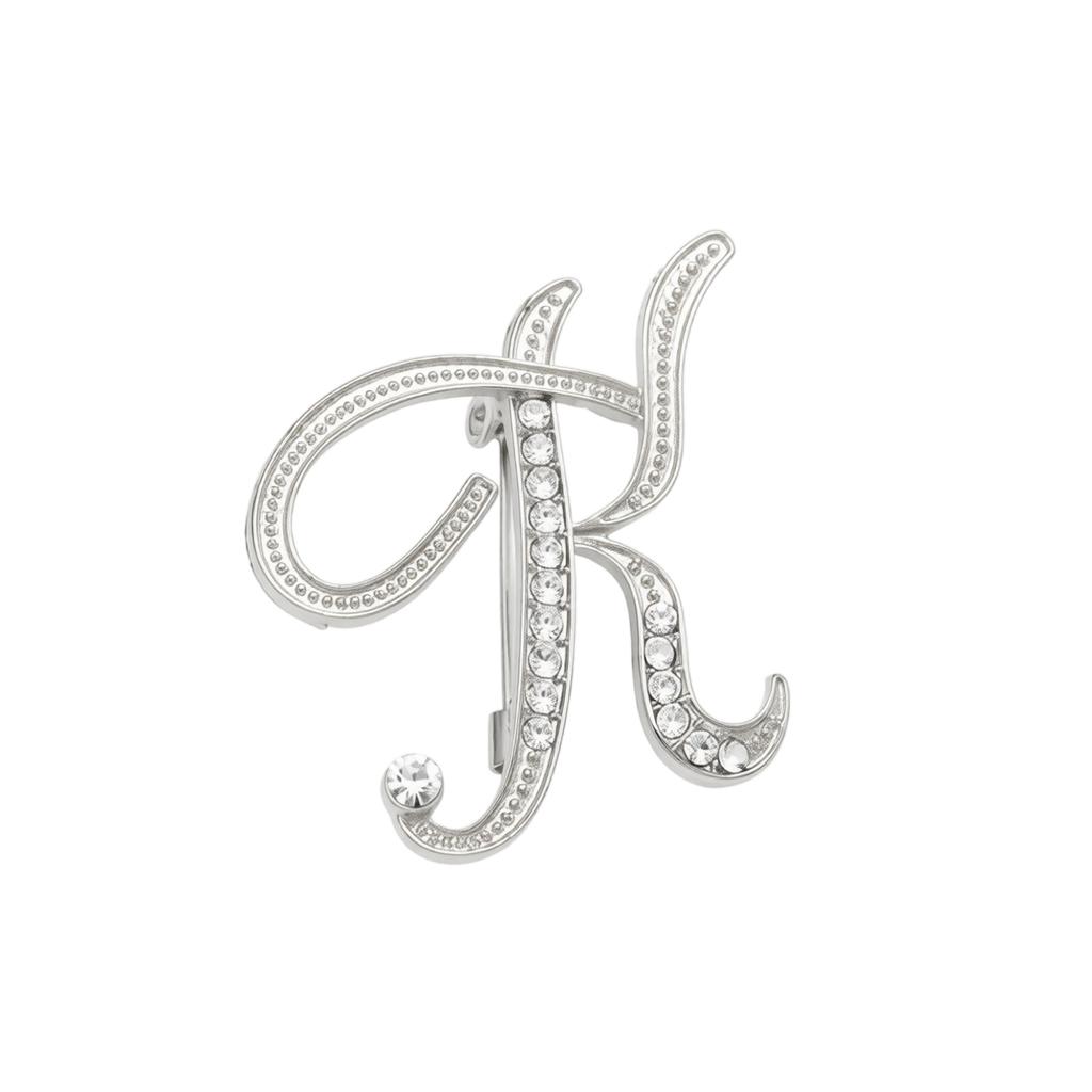 Alloy Letter Brooch with Embedded Crystals Elegant Alphabet Pin Suitable for Formal and Casual Wear Stylish Metal Letter Accessory