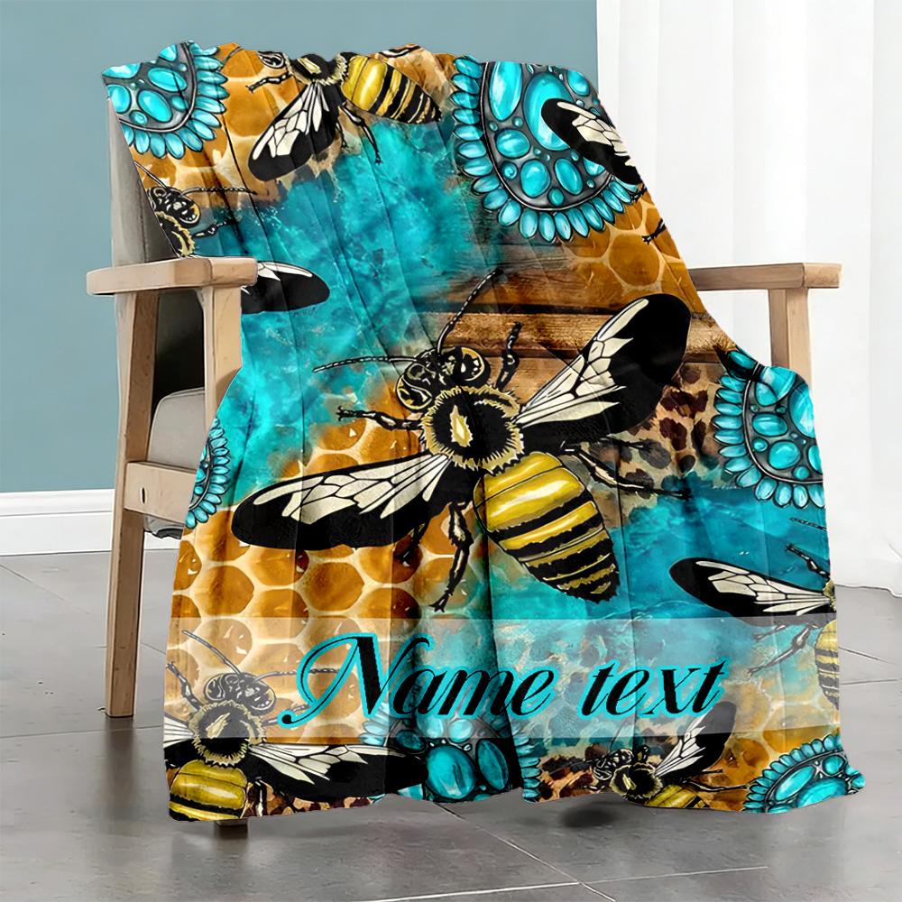 Bee Customize Your Name Blanket Lightweight Personalized Blanket Durable Comfort Throw For Nap Living Room Home Decor Bed All-Season Use