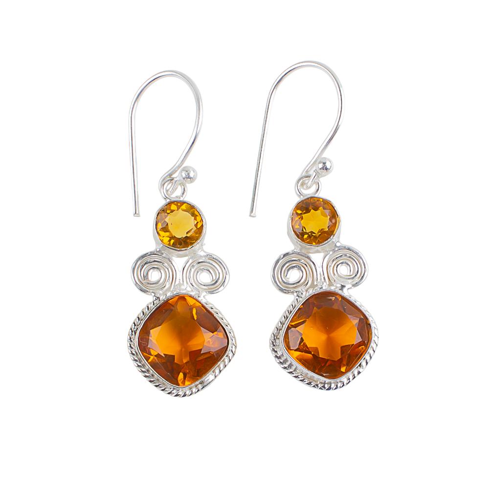 Natural Citrine Gemstone 925 Sterling Silver Handcrafted Jewelry Earrings 1.12" EE-69-1