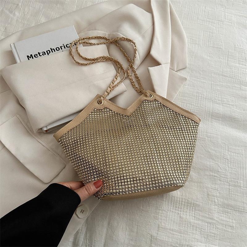 

Fashionable Rhinestone Handbag Women s Bag 2024 Spacious Water Drill Street Style Tote Bag золотий