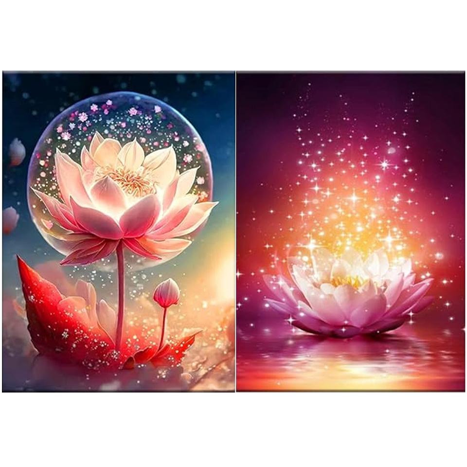 5DDIY Diamond Painting Flower   Full Round Square Diamond Embroidery Lotus Mosaic Picture Cross Embroidery Home Decoration