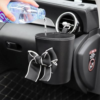 Cute Bowknot Car Trash Bin Can Waterproof for Back Seat Headrest Mini Auto Outlet Air Vent Organizer Rubbish Bag Garbage Storage