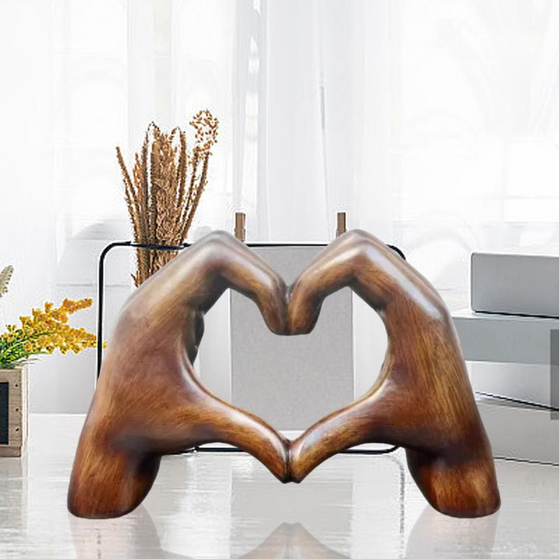 Heart Hands Statue Love Gesture Decoration Modern Art Sculpture Wood Grain Effect Love Sculpture Room Wedding Decoration
