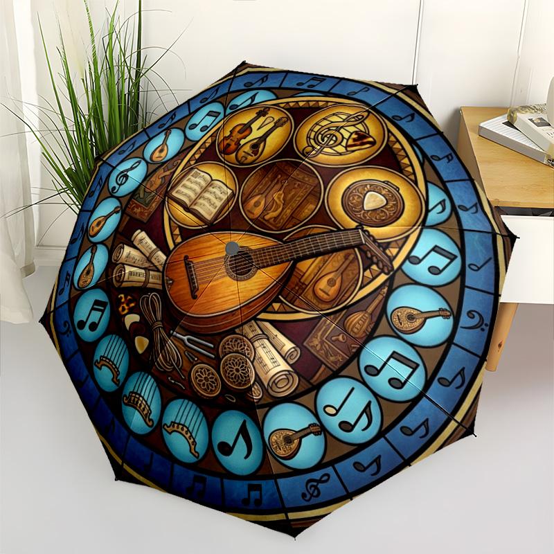 Musical Instruments Harmony pattern umbrella, portable and foldable design, 8 ribs, a casual accessory for Halloween, Christmas, and birthday gifts.