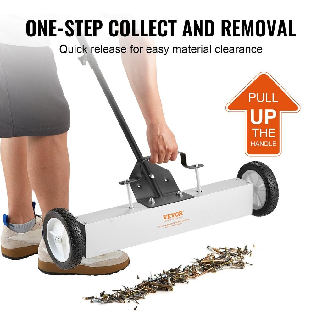 50Lbs Rolling Magnetic Sweeper with Wheels, Push-Type Magnetic Pick Up Sweeper, 24-inch Large Magnet Pickup Lawn Sweeper with Telescoping Handle, Easy