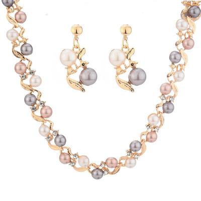 Elegant European & American Style Imitation Pearl Necklace & Earrings Set for Women