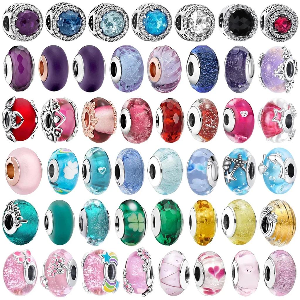 Colorful Murano Glass Beads Glass Ripple Charm Wavy Glass Bead Charms Fit Brand Bracelets Women Copper Jewelry Gift