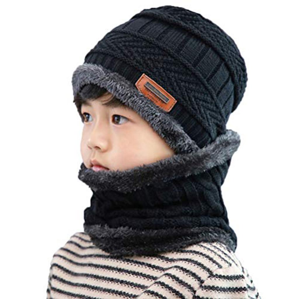 5-14 Years Kids Warm Knitted Hat Scarf Set Children Autumn Winter Hat Soft Knitted Cap Bonnet Infant Kids Hat For Boys Girls