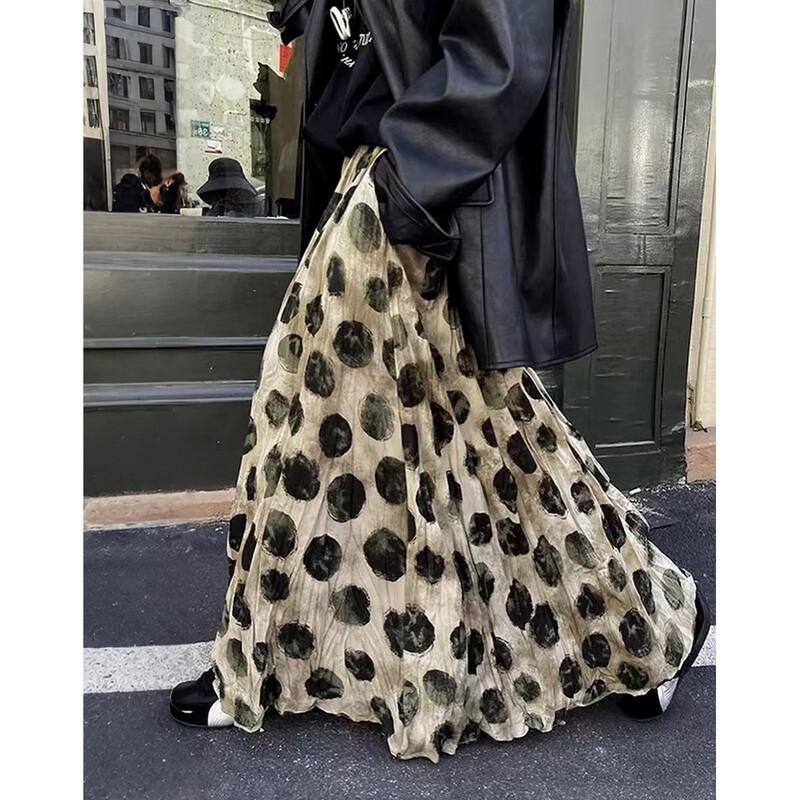 Elegant Vintage Polka Dot A-Line Midi Skirt M
