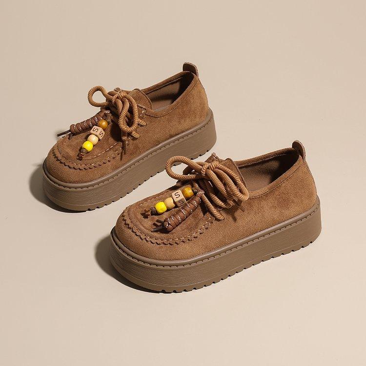 Popular Retro Tassel-wearing Beaded Loafers for Women's Autumn 2025 New Comfortable, Soft, Thick-soled Heightening Casual Shoes