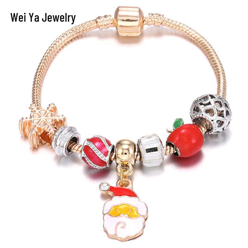 

Женский классический рождественский браслет с шармами Санта-Клауса, снежинки и яблока 18cm