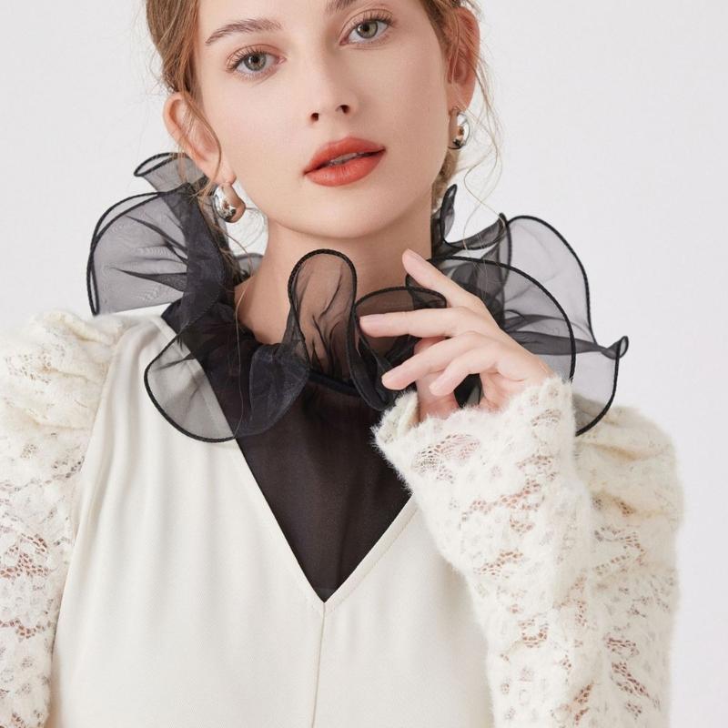 Ruffle Lace Faux Collar Detachable Neckpiece Decorative Collar Insert Half Shirt Accessory For Women Outfit Enhancer
