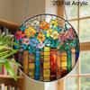 Acrylic Colorful Flowers On Stacked Books Suncatcher, Stained Glass Effect Window Hanging Ornament for Book & Flower Lover Gifts