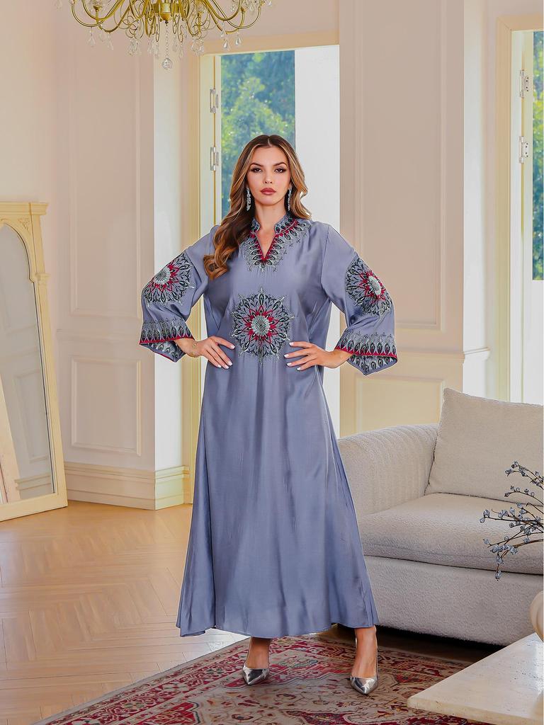 New Light Luxury Embroidered Muslim Abaya Dress - Dubai Style Evening Gown