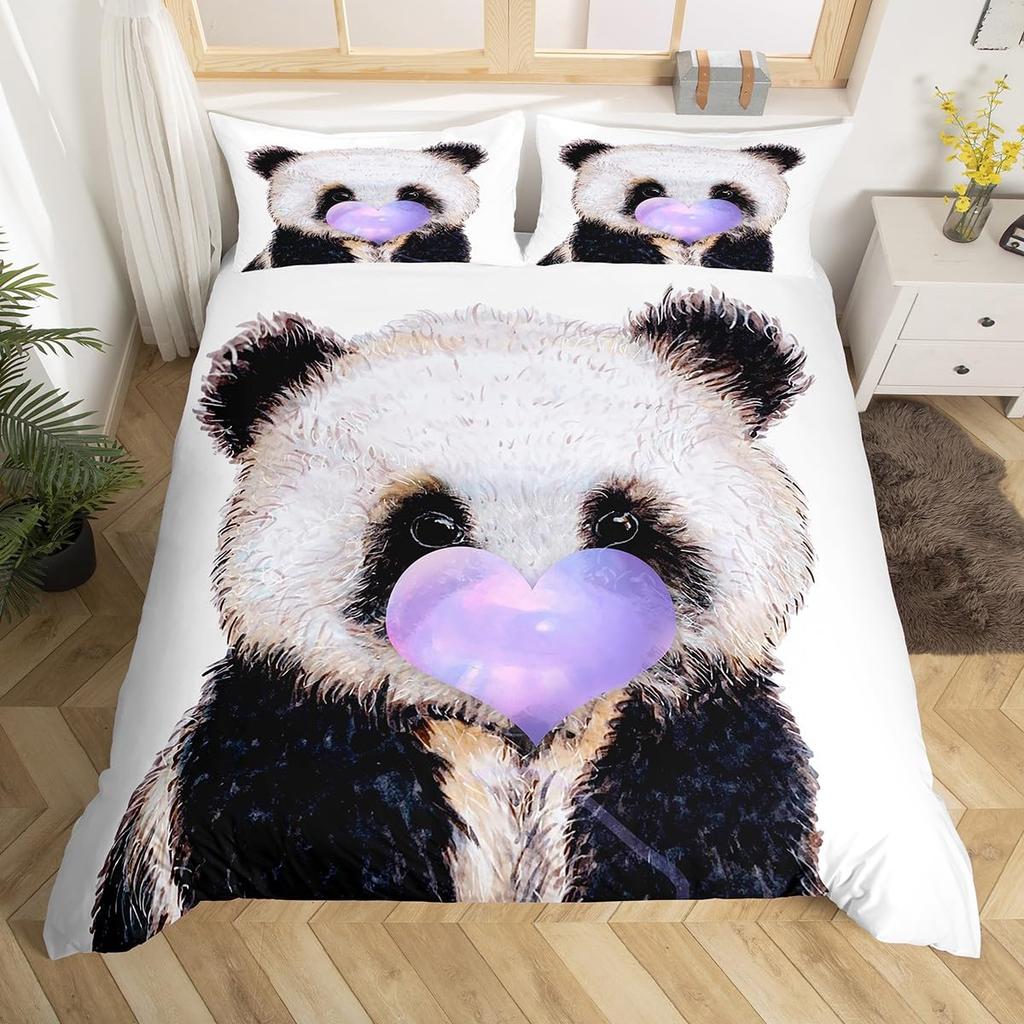 Panda-tryckta påslakan för barn pojkar flickor tonåringar Queen King Lätta täckesöverdrag Söta djur sängkläder set Rumsinredning