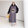 Autumn and winter thickened color matching hooded dress women's casual versatile loose and thin super long knee dress long dress