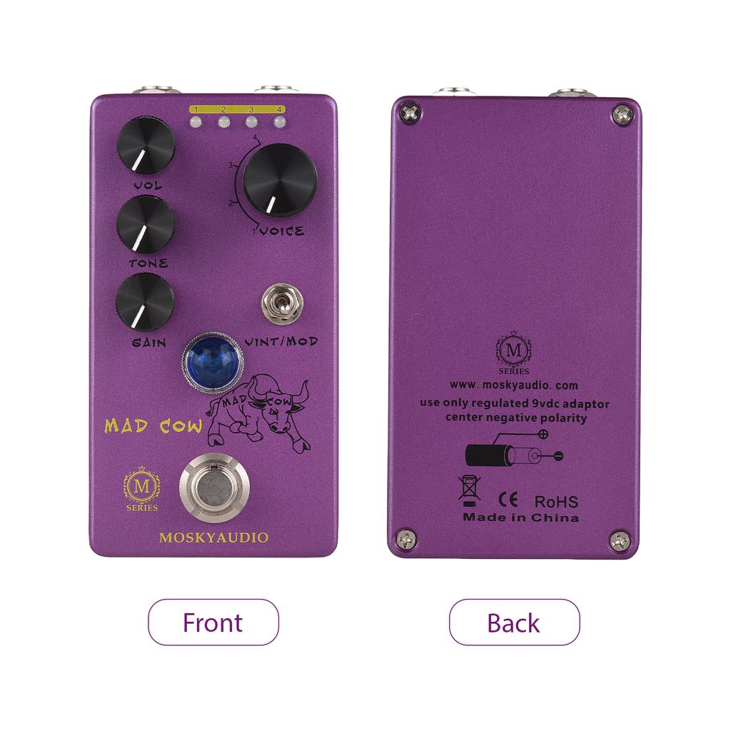 MOSKYAUDIO MAD COW Guitar Distortion Effects Pedal GAIN/VOL/TONE/VINT/MOD/4-Mode Knob DC 9V 6.35mm