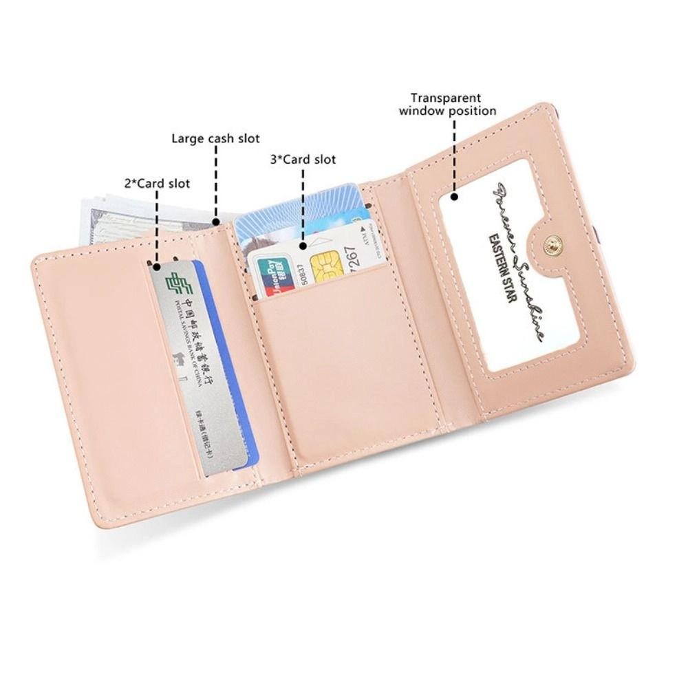 Korean Style Cat Short Wallet Solid Color Coin Purse Portable Cute Tri-Fold Purses  Female