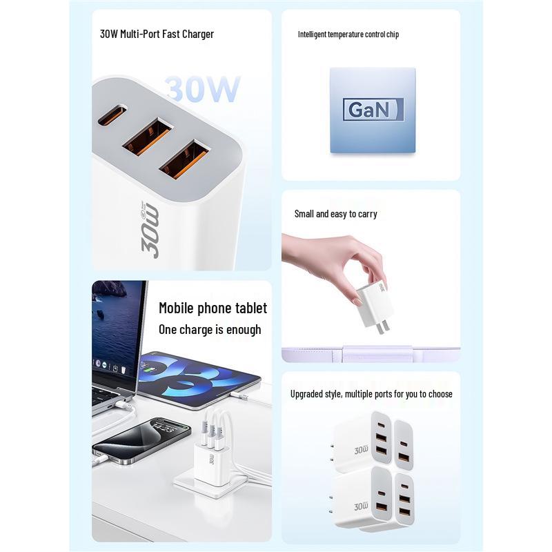 30W Multi-Port Universal USB Charger for Apple, Huawei, OPPO, Xiaomi, Vivo