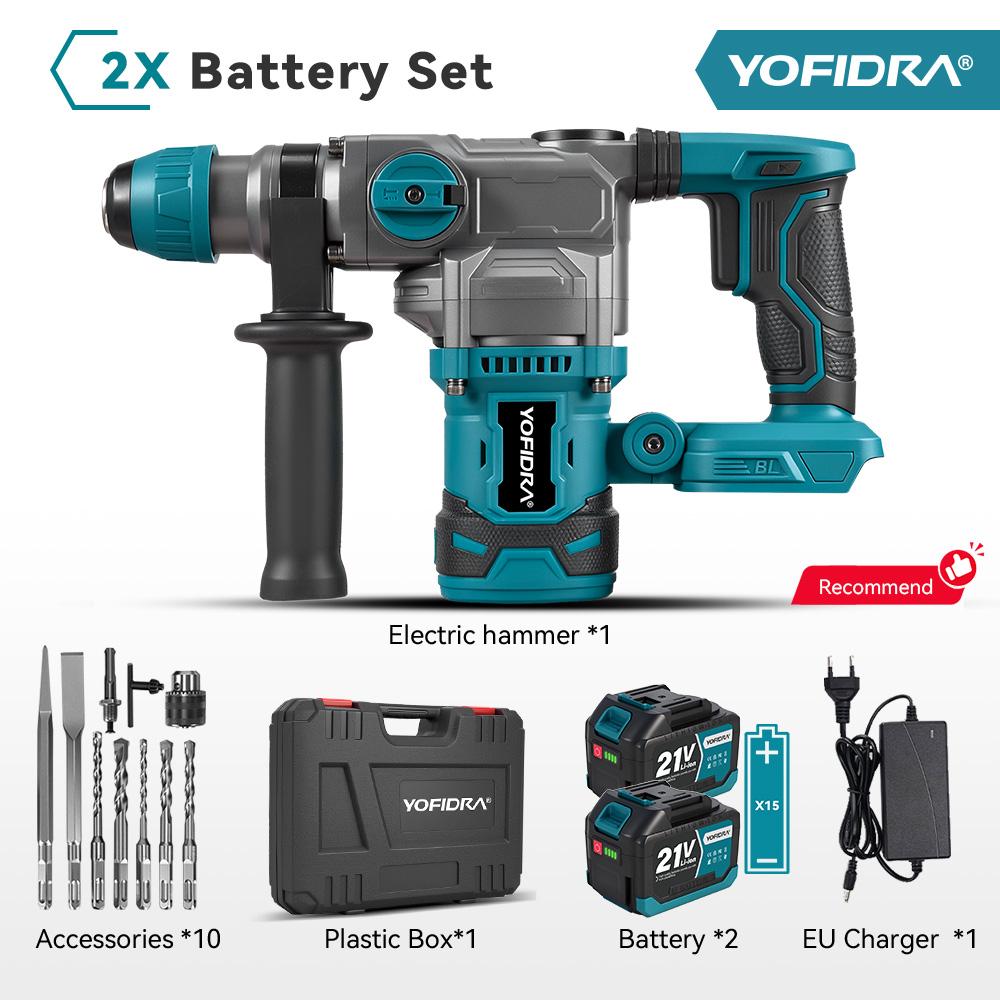 YOFIDRA Brushless 26MM Electric Hammer Impact Drill 8000IPM Multi-Screwdriver Rotary Drilling Tool For Makita 21V Battery Pin