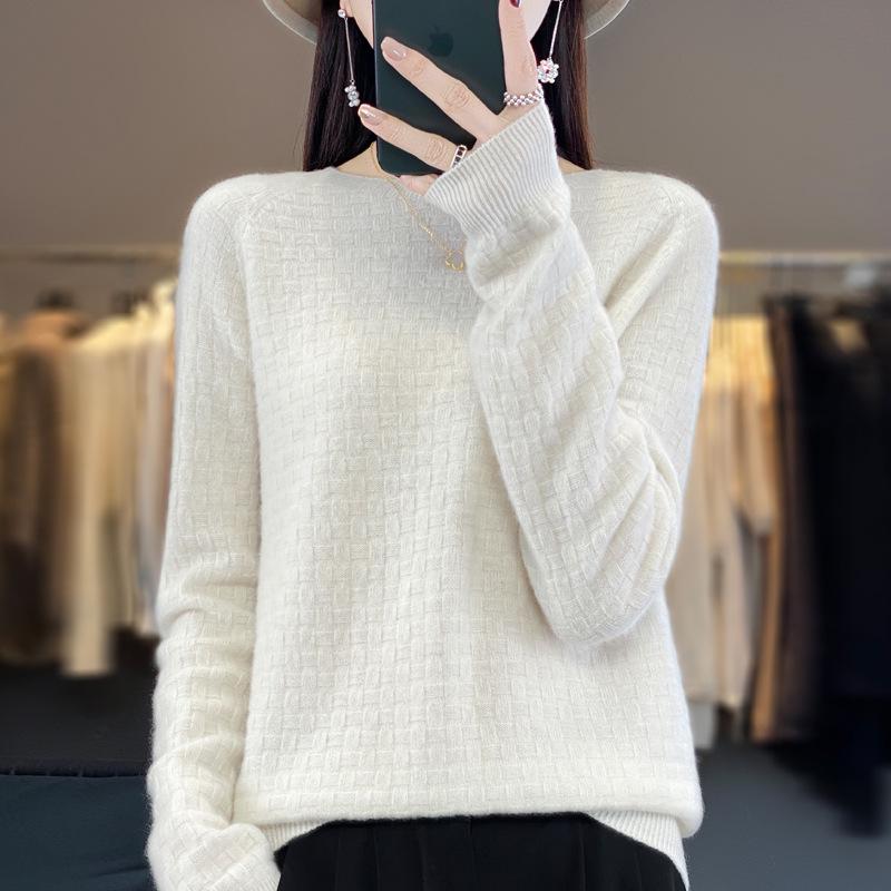 Women's Cashmere Waffle Knit Cardigan - Versatile Round Neck Sweater for Autumn/Winter