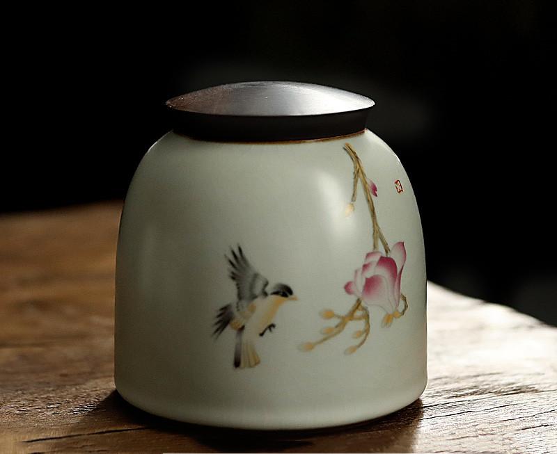 Traditional Ru Kiln Ceramics Tea Caddy Tieguanyin Containers Travel Tea Bag Sealed Tea Jar Coffee Storage Tank Spice Organizer