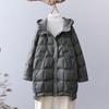 Fashion winter medium and long white duck down jacket women's fashion foreign style thick pressure glue hooded down warm jacket